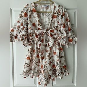 Petal + Pup Frilled White & Orange Romper